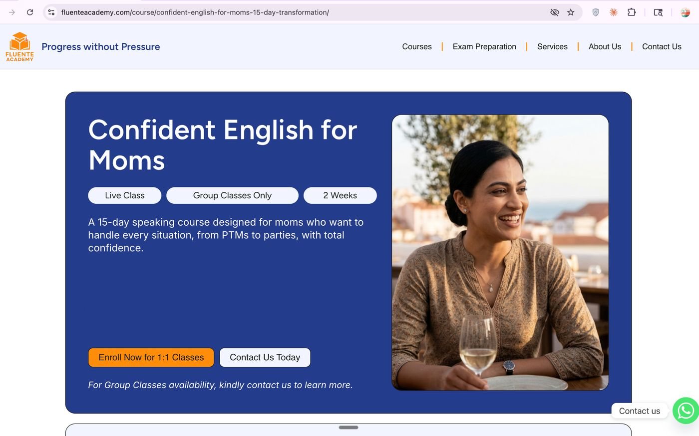 A course page: Confident English for Moms.