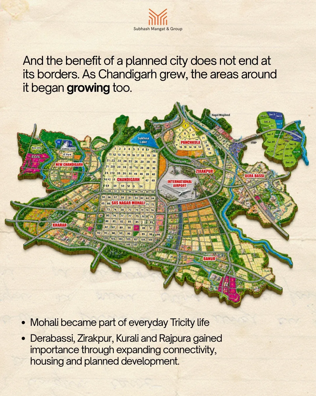 A map of the Tricity: as Chandigarh grew, the areas around it began growing too.