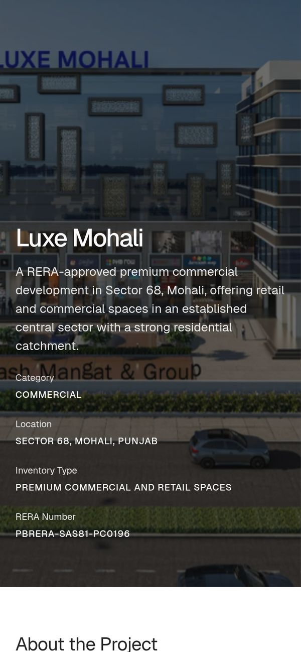 A project page, Luxe Mohali, on a phone.