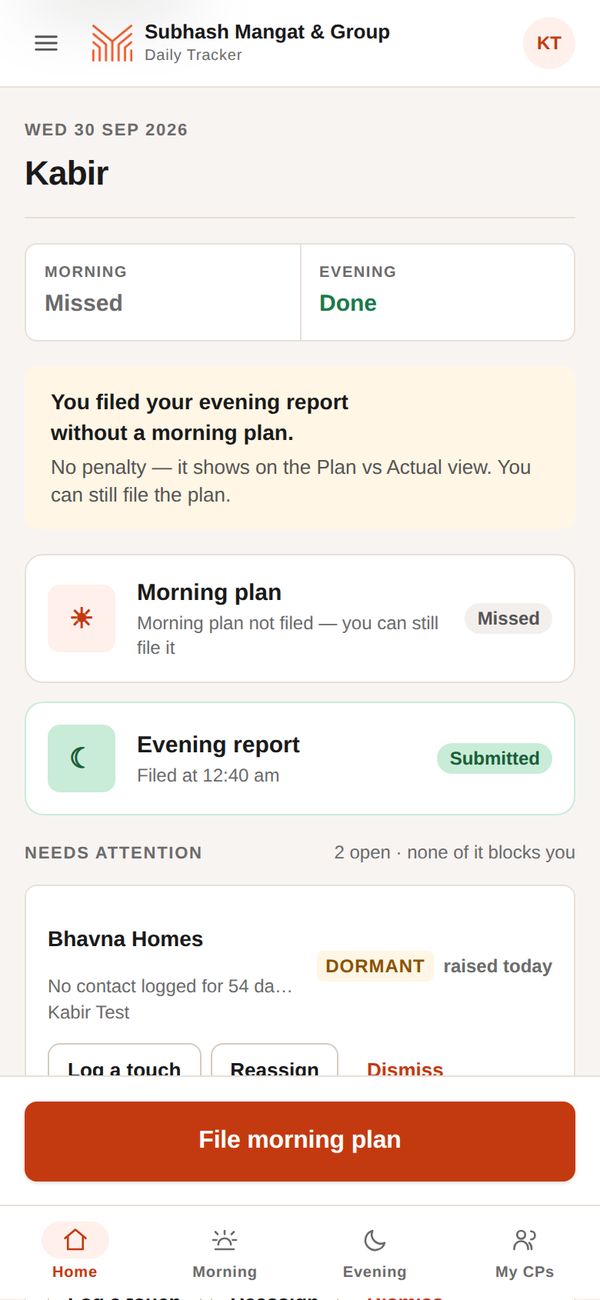 A salesperson's day on a phone, with sample data.